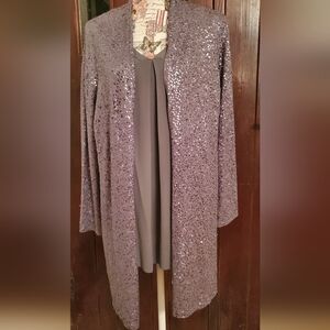 2 Pc Eileen Fisher Grey Silk Tank And Matching Sequined Sweater, M